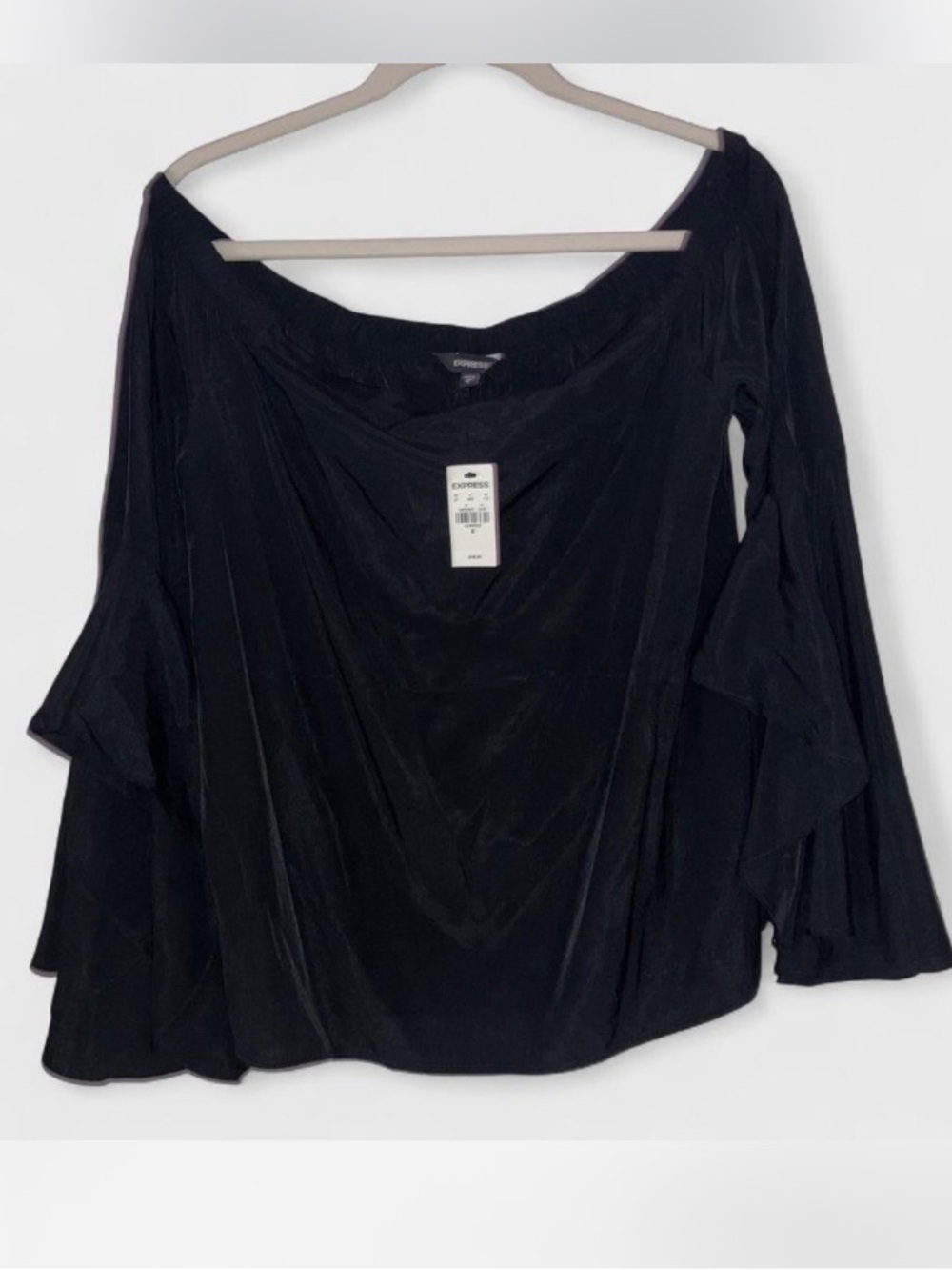 Express Black Flutter Slit Bell Sleeve  off the shoulder top Women’s Sz M NWT